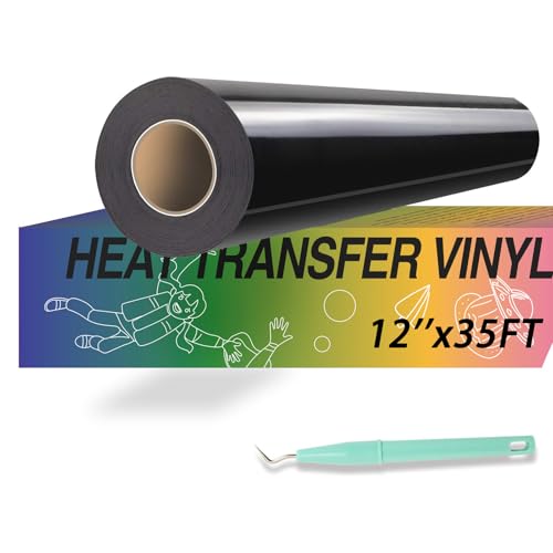 HTVRONT Heat Transfer Vinyl Black HTV Vinyl Rolls - 12' x 35ft Black...