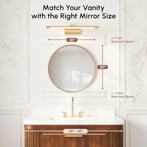 Image of USHOWER 30 Inch Gold Round Bathroom Mirror for Over Sink | Circle Mirror with Metal Frame, Wall Mirror for Vanity, Entryway, Living Room, Hallway and Bedroom Decor