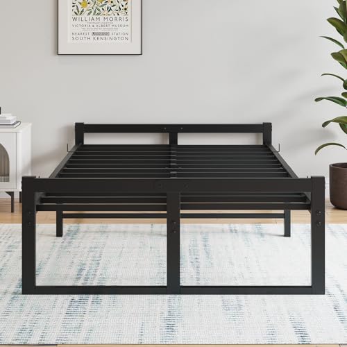 Bett120x200 cm,Bettgestell 120x200 mit Lattenrost aus Metall,Metallbett 120x200 cm mit Stauraum-32cm Hoch,Gästebett Doppelbett KeinBoxspringbett Erforderlich,Schwarz Bettrahmen – Bild 7