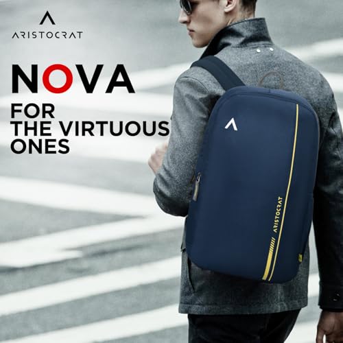 Image of Aristocrat Nova 15L Laptop Backpack for Men & Women with Bottle Pocket | Padded Shoulder Straps, Multi Compartments | Travel & College Bag | Dark Blue