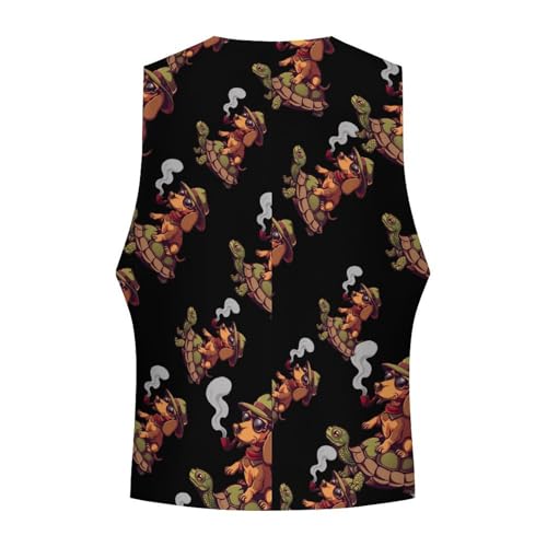 Dachshunds Dog Riding Turtle Men's Suit Vest Waistcoat Vests Formal Dress with 2 Pockets for Business Casual Tuxedo4