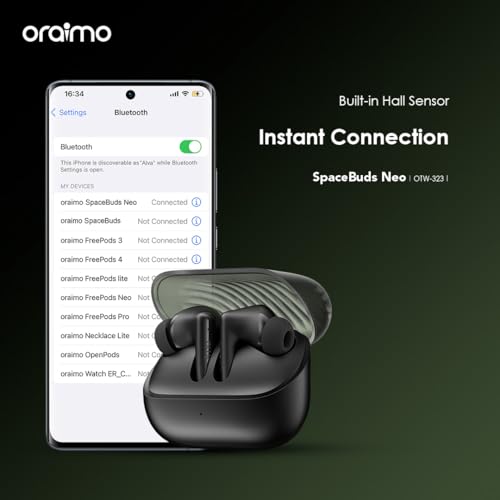 Oraimo SpaceBuds Neo OTW‑323 True Wireless Earbuds – Bluetooth V5.4, 30H Playtime, Sound360 Spatial Audio, ENC Clear Calls, Low‑Latency Game Mode, IPX4 Waterproof - Speed Black