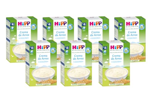 HiPP Biológico - Crema de Arroz sin Gluten BIO - Fácil Digestión - Sin Azúcares Añadidos - Sin Lácteos - Con Vitaminas y Minerales Esenciales - Apto Para Bebés A Partir de 4 Meses - Pack 7X200g