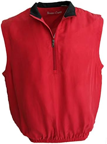 Men's Silk Lightweight Sleeveless Half-Zip Golf Pullover Water Repellent (Large, Red)
