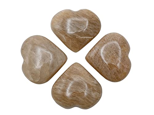 Image of Crystal Heaven Certified Cream Moonstone Heart Palm Pebbles Stones For Anxiety Stress Relief Massage-Aaa Grade Original Healing Gemstone Agate Heart Palm Stone For Yoga Meditation Spiritual