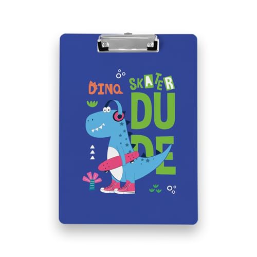 Image of Clipboard Drawing, Writing, Exam Board with Clip (Size - 24x36 cm) Sturdy, Lightweight for Office, School, College - Blue Dino