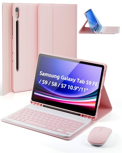 Cover Per Samsung Galaxy Tab S10 Lite/S10 FE (2025)/S9 FE (2023)/Tab S9 (2023)/Tab S8 (2022)/Tab S7 (2020) 10.9-11 Pollici italiana tastiera Con wireless Bluetooth tastiera Mouse Keyboard Case Rosa