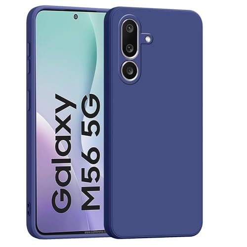 Image of amazon basics Back Cover for Samsung Galaxy M56 5G / Galaxy F56 5G | Ultra Slim Soft Rubberised Case | Matte Silicone Flexible Mobile Case | Camera Protection - Blue