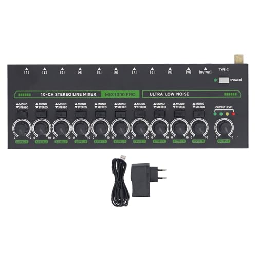 Commutazione stereo mono: questo mixer offre una configurazione audio flessibile per soddisfare le varie esigenze. Per lo stereo, utilizzare un cavo stereo TRS da 1/4 e attivare l'interruttore; Per il mono, utilizza il connettore 1/4 TS per fondere facilmente fino a 100 segnali in una singola uscita (cavo non incluso)