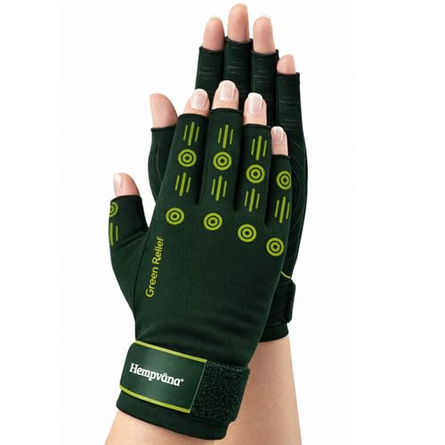 Hempvana Green Relief Compression Gloves As Seen On TV Arthritis Relief for Hands Fingers & Wrists Adjustable Non-Slip