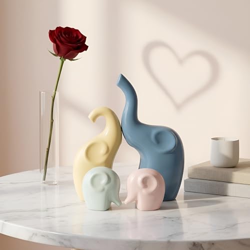 Image of Amazon Basics Playful Elephant Figurine Set for Home & Office Decor | Modern Pastel Animal Sculpture Showpieces for Living Room, Nursery, Shelf & Coffee Table Styling (Multicolor, Set of 4)