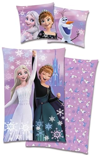 Disney Frozen - Die Eiskönigin Bettwäsche, Anna, ELSA 80x80cm + 135x200cm, 100% Baumwolle mit Reißverschluss