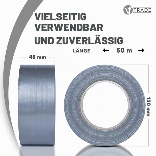 Foto von V1 TRADE Panzertape Silber 48mm x 50m - 2 x Panzerband extra stark wasserfest für innen und außen geeignet - Duct Tape mit einfacher Handhabung & rückstandsfrei entfernbar