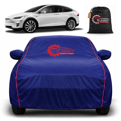 Image of Car Cover for Tesla Model X | 100% Waterproof Heavy-Duty 3-Layer Car Body Cover | All-Weather Rain, UV, Sun & Dust Protection | Custom Fit | Mirror & Antenna Pockets | Navy Blue