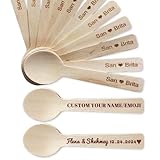 100 Pcs Custom Wooden Spoon Disposable Personalized 4 Inch Wood Small Spoons Cutlery for Dessert Ice Cream for Wedding Party Supplies Birchwood Biodegradable Compostable (Natural)