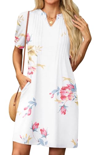 GRECERELLE Sommerkleid Damen Kurzarm V-Ausschnitt Etuikleider T-Shirt Minikleid Tunika Kleid Dresses for Women Leichte Kurze Freizeitkleid Strandkleid...