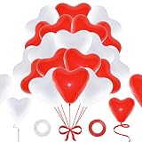 ❣Recibirás: 50 globos rojos en forma de corazón + 50 globos blancos en forma de corazón + un rollo de puntos de pegamento + 2 rollos de cinta de 32,8 pulgadas de largo (rojo * 1 y blanco * 1) + una bomba (color aleatorio).