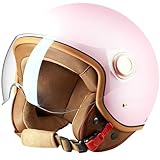 Vintage 3/4 Open Face Vespa Helmet for Men Women,DOT Approved Adults Retro Motorcycle Half Helmet Street Jet-Moped Helmet,Cruiser Chopper Scooter Motorbike ATV Helmets with Visor-Pink||Medium