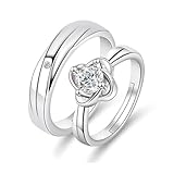 Matching Rings for Couples Promise Rings for Him & Her Engagement Wedding Rings Set Adjustable Silver Couple Rings Statement Rings Valentines Day Gifts (Flower)