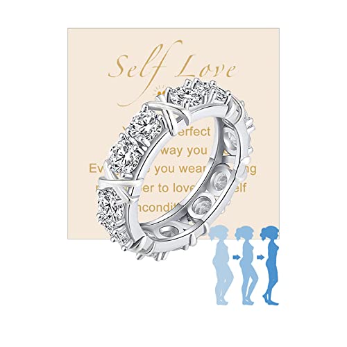 Womens Full Moissanite Diamond Ring Shaping Rings Gold/Rose Gold/Silver X Cross Weight Loss Ring Women Wedding Band Ring (Moissanite Diamond Ring Silver, 7)