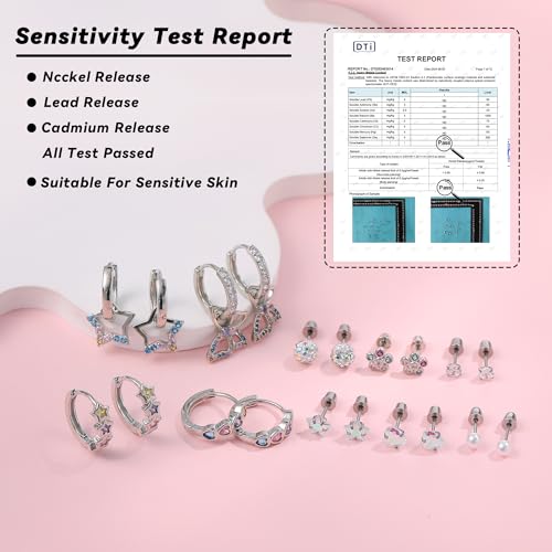 10 Pairs Hypoallergenic Screw Back Earrings For Women Girls Surgical Steel Small Huggie Hoop Earrings Cute CZ Star Butterfly Dangle Hoop Earrings Screwback Stud Earrings Set For Sensitive Ears2