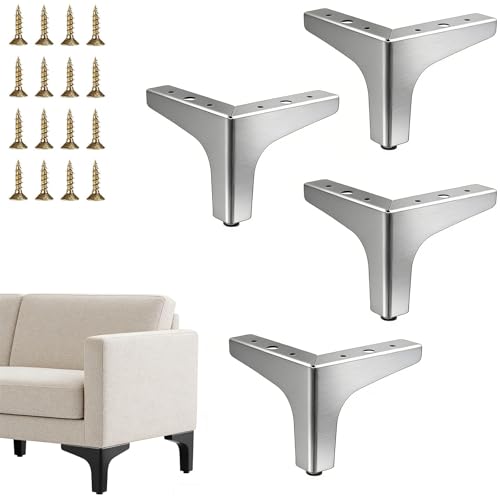 Genérico 4 Piezas Patas Triangulares para Muebles-Patas para Muebles Negras/Doradas/Plateadas Reemplazo de Metal para Muebles Mesa Aparador Sofá - con Tornillos, 4/5/6in (10/13/15/17 Cm)(Silver,13cm)