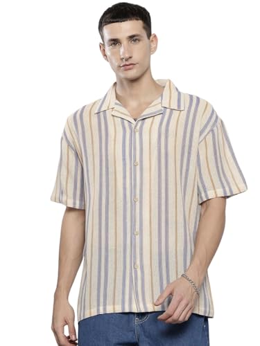 Chemise pour homme texture fluide coupe décontractée à col cubain coloris naturel S