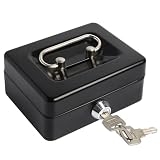 Kasten Small Cash Box with Lock: Mini Lock Box with Coin Slot - Metal Piggy Bank for Kids and Adults 4.9' x3.7' x 2.3' Black