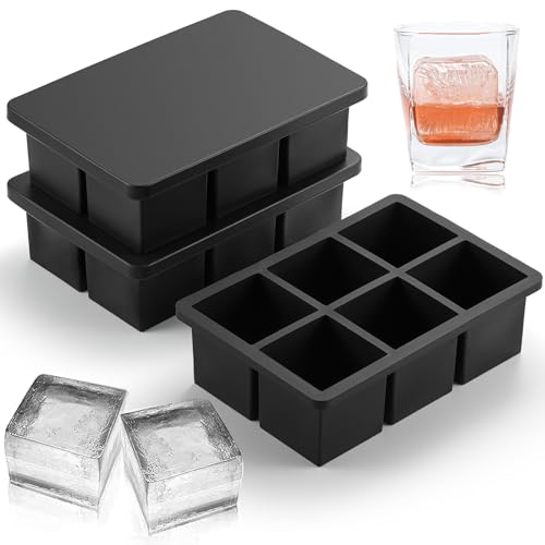 Image of Nax Caki Ice Cube Trays 3 Pack - Large Size Silicone Ice Cube Molds(Black) for Whiskey Ice Cube Maker for Cocktail Old Fashioned Ice Cube Tray