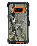 WallSkiN Case for Galaxy S8 Plus (6.2') Heavy Duty Full Body Military Grade Drop Protection Carrying Cover Holder | Holster for Men Belt with Clip Stand – Camouflage/Orange