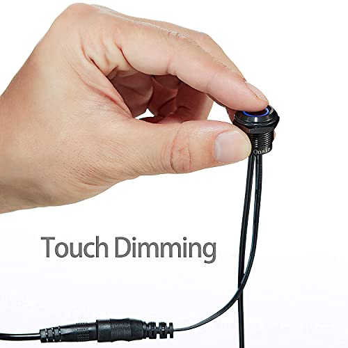Onsinn Touch Switch Td01 Memory Function Stepless Dimming Switch Dc12V To 24V Blue Led For 16Mm 3/5'' Mounting Hole (Black) #TOP3