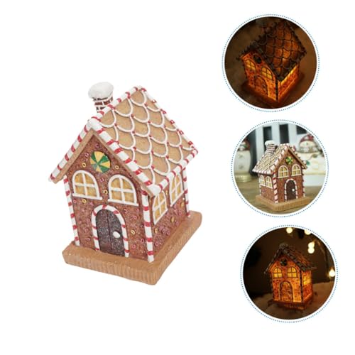 Casa de pan de jengibre miniatura luz LED decoración navideña mesa 7