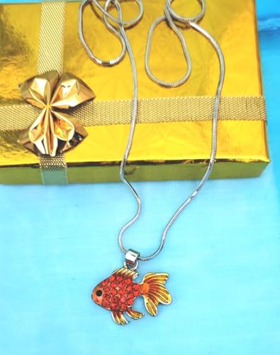 DianaL Boutique Enameled Goldfish Pendant Necklace 17" Chain Fish Fashion Jewelry4