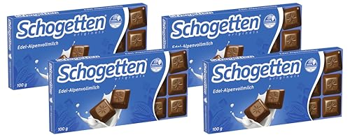 Schogetten Edel-Alpenvollmilch 100g Schokoladentafel, praktisch einzeln portioniert. Ein Genuss. Stück für Stück. (Packung mit 4)