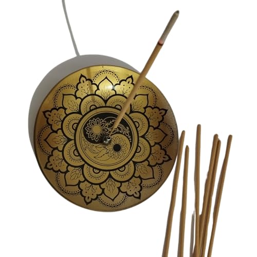 Incensário Porta Incenso Vidro Qualidade Redondo Yin Yang Dourado E Preto 12CM