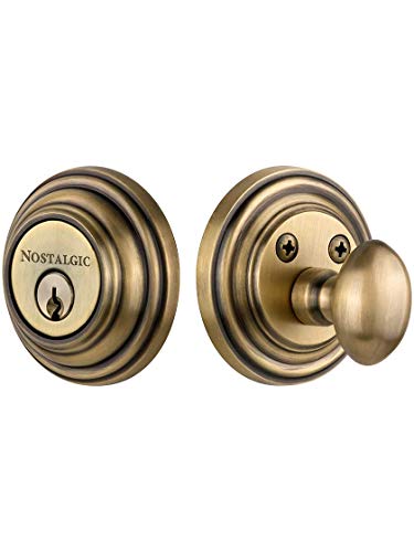 Image of Nostalgic Warehouse Classic Rosette Single Cylinder Deadbolt, Antique Brass