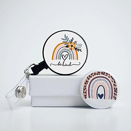 HUBAO 2 Pieces Cute Rainbow Be Kind Retractable Badge Reel Holders with Alligator Clip, Nurse, Employee,Teacher, Student Name Tag ID Card, Decorative Custom Badge Holder Reel,B4
