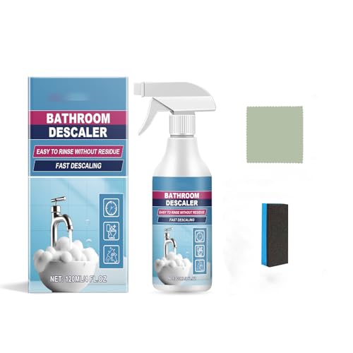 Bathroom Descaler Spray, Fast Descaling, Easy to Rinse Without Residue, 120ml/4 fl oz, Includes Sponge and Cloth