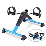 Pedales Estaticos,Mini Bicicleta Estática,Pedaleador Plegable LCD Pantalla Máquina de Brazos y Piernas Rehabilitación con Engranajes Antideslizantes (Azul)