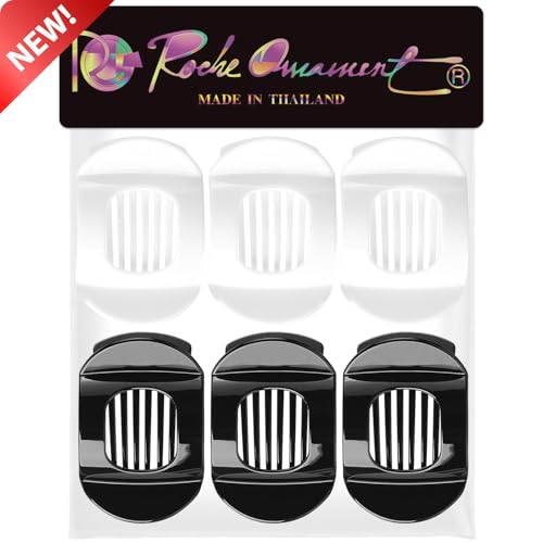 RC ROCHE 6 Pcs Flat Claw Hair Clips for Women Thick Hair French Round Duckbill Square Secure Strong Hold Grip Clamps Barrettes Curved No Slip No Crease Styling Cute Extra Jumbo XL, Large Black & White