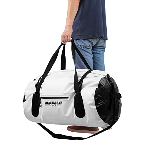 Buffalo Gear Drybag 40L 60L 80L Waterproof Duffle Travel Duffel Dry Bag Heavy Duty Bag for Kayaking, Rafting, Boating, Fishing,Camping (White, 80L)