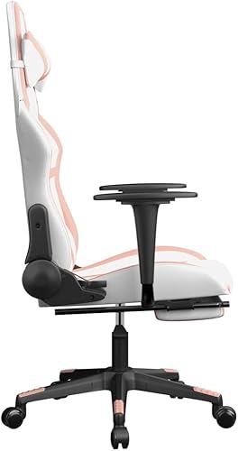 Miniatura 5 de Massage Gaming Chair with Footrest White&Pink Faux Leather