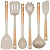 NCUE Kitchen Utensils Set, Large Non-stick Silicone Cooking Utensils Set 6 Pcs, Wooden Handle Heat Resistance Silicone Spatula Soup Ladle Pasta Server Kitchen Gadgets Utensils Set BPA Free (Khaki) NCUE Kitchen Utensils Set, Large Non-stick Silicone Cooking Utensils Set 6 Pcs, Wooden Handle Heat Resistance Silicone Spatula Soup Ladle Pasta Server Kitchen Gadgets Utensils Set BPA Free (Khaki)