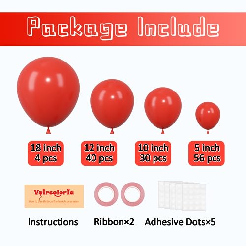 Image of Voircoloria 130pcs Red Balloons Different Sizes 18 inch 12 inch 10 inch 5 inch Party Latex Balloons for Valentine's Day Birthday Christmas Baby Shower Wedding Anniversary Party Decorations