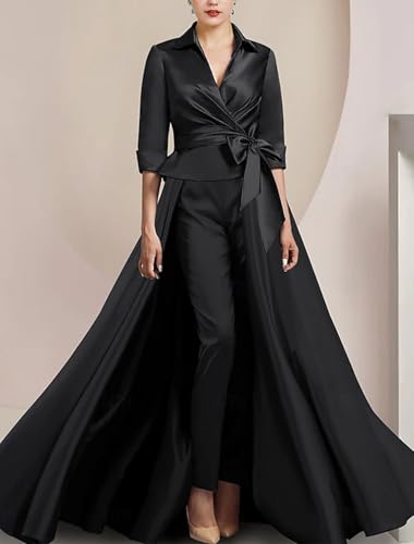 2 Piece Elegant Mother of the Bride Dress Ankle Length Shirt Collar Half Sleeve Formal Wedding Guest Dress Bow(s) 20253