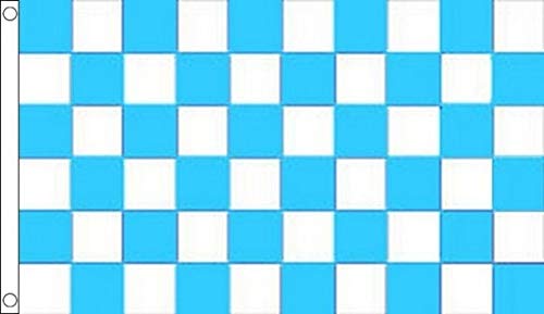 AZ FLAGSky Blue and White Checkerboard Flag - 150 x 90 cm - Checkered Flag 100% Polyester with Integrated Metal Eyelets - Flag 110g