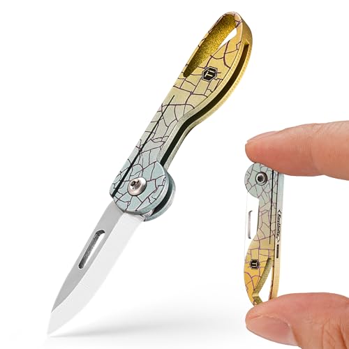Image of KeyUnity KK05 Titanium Mini Pocket Knife, 1.06-Inch Blade, Yuzu | Lightweight EDC Knife for opening packages and snack wrappers, removing clothing tags, and handling everyday tasks