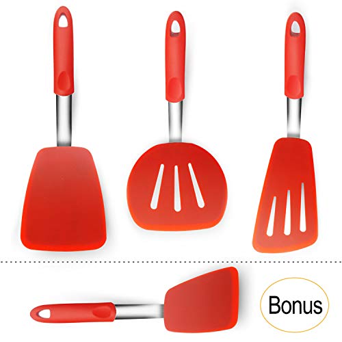 Spatula Set for Nonstick Cookware Spatulas Silicone Heat Resistant BPA Free FDA Approved Regular Spatula Set Wide Spatulas Slotted Silicone Large Spatula Long Slotted Egg Turner Spatula