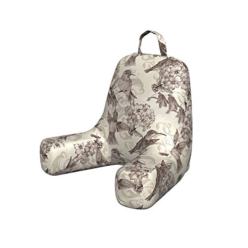 Ambesonne Hummingbirds Reading Pillow, Birds And Flowers Monochromic Classical Design Nostalgia Ornate, Padded Resting Pillow With Back Pocket And Washable Cover, Small, Beige Brown #TOP28