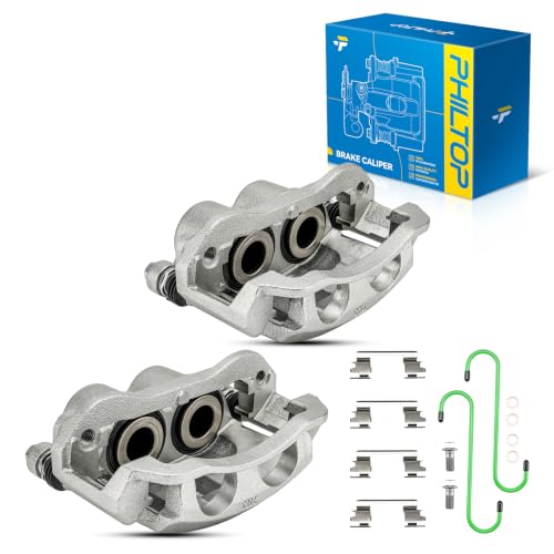 Image of PHILTOP Rear Brake Caliper for Chevrolet Express 2500, GMC Savana 2500 | Ductile iron calipers, zinc plated. Set includes left and right rear calipers, brackets, hardware. Silver finish